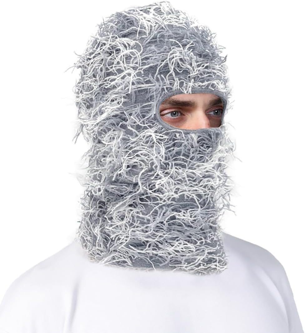Detalle 2 de Malaxlx distressed knitted balaclava ski mask for winter wind protection