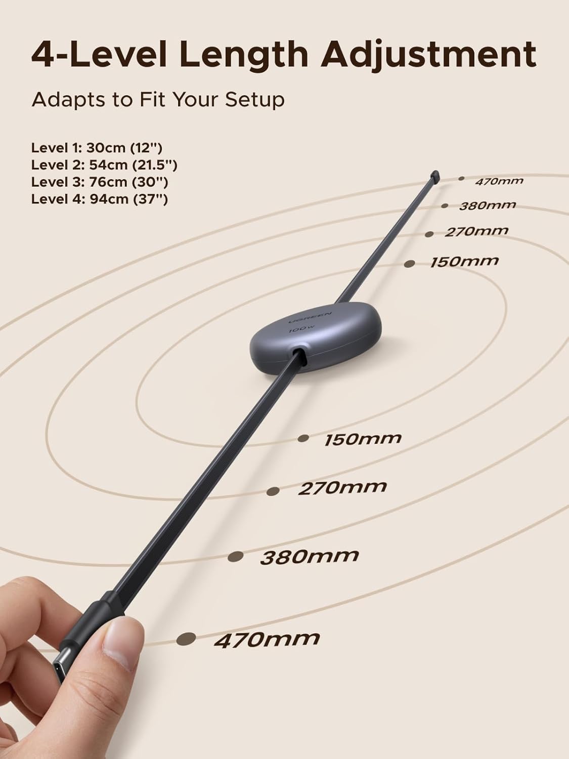 Detalle 2 de UGREEN Retractable USB‑C Cable 100W, 1m