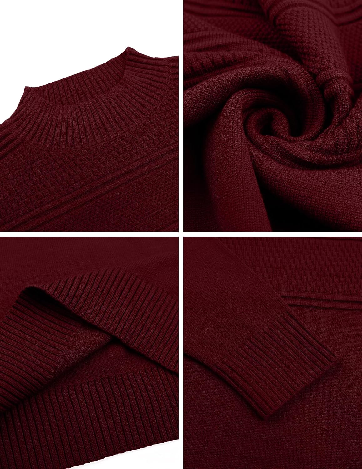 Detalle de MLANM Men's Turtle Neck Ribbed Knit Jumper – Slim Fit, Long Sleeve