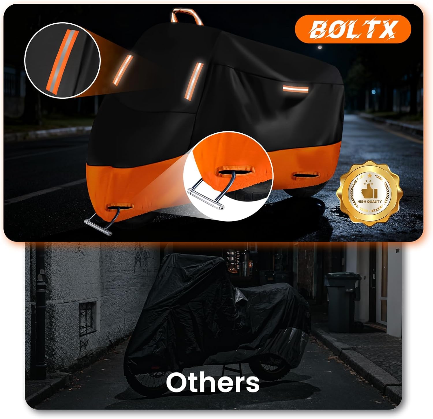 Thumbnail 4 de Motorbike Cover Waterproof, Heavy Duty 210D Polyester with 2000Pa Protection and Reflective Strips