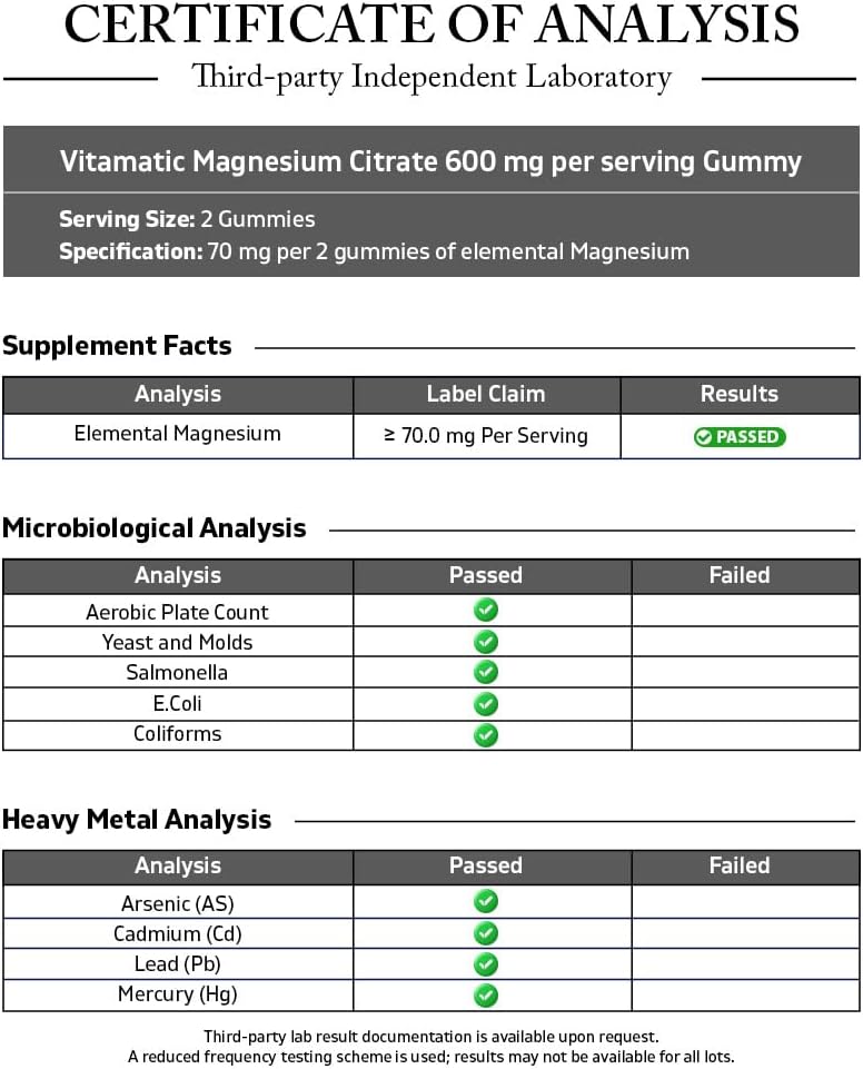 Detalle de Vitamatic Magnesium Citrate Gummies, 600 mg, Vegan Raspberry, 60 Count