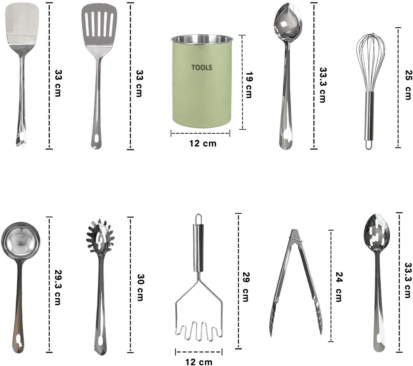 Thumbnail 1 de Garut Kitchen Utensils Set – 10-Piece Stainless Steel with Holder (Green)