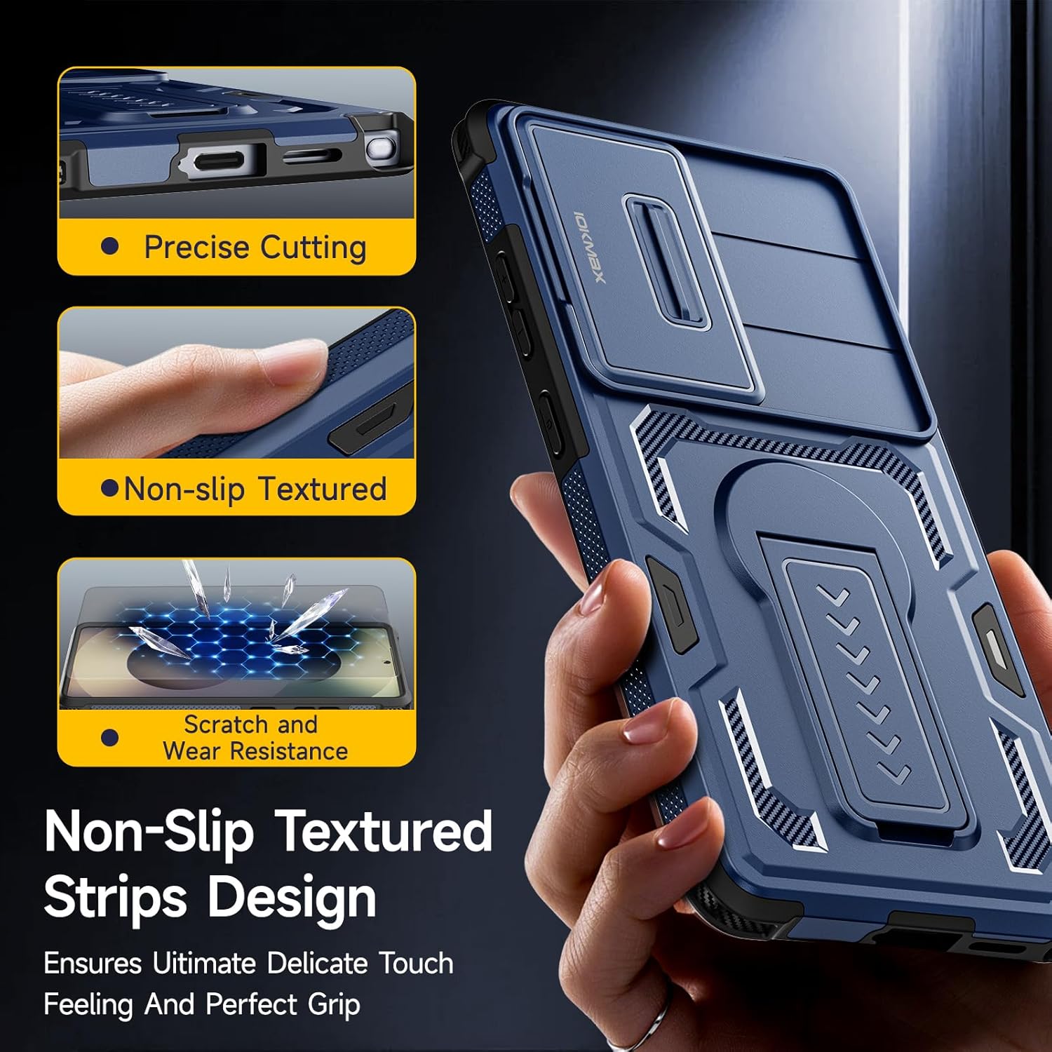 Thumbnail 4 de Iokmax Galaxy S26 Ultra case in blue with slide camera cover, kickstand and 2 screen protectors