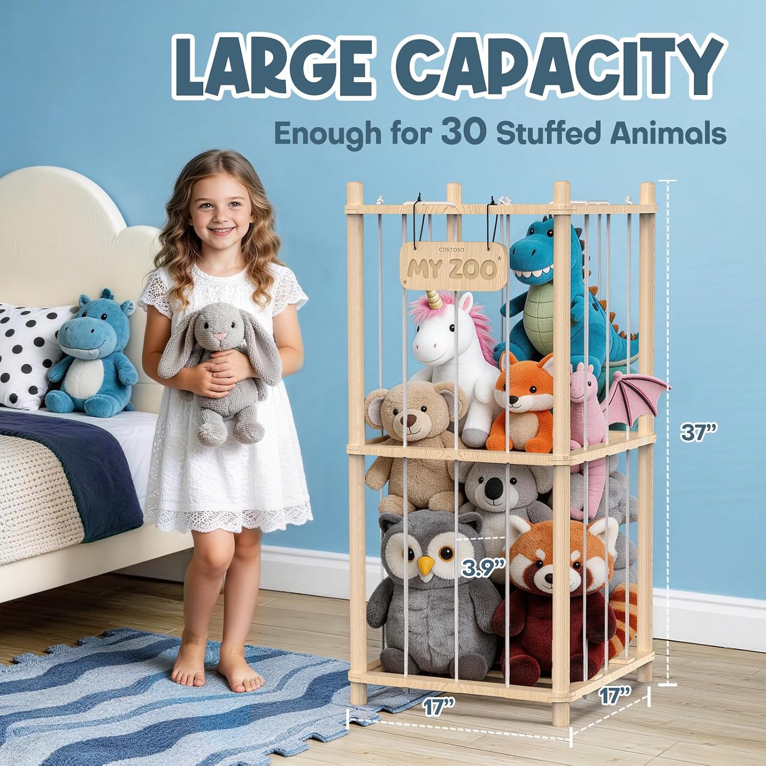 Detalle 2 de FunreemaG SSF3 XJH4 Pine Wood Stuffed Animal Storage Organizer