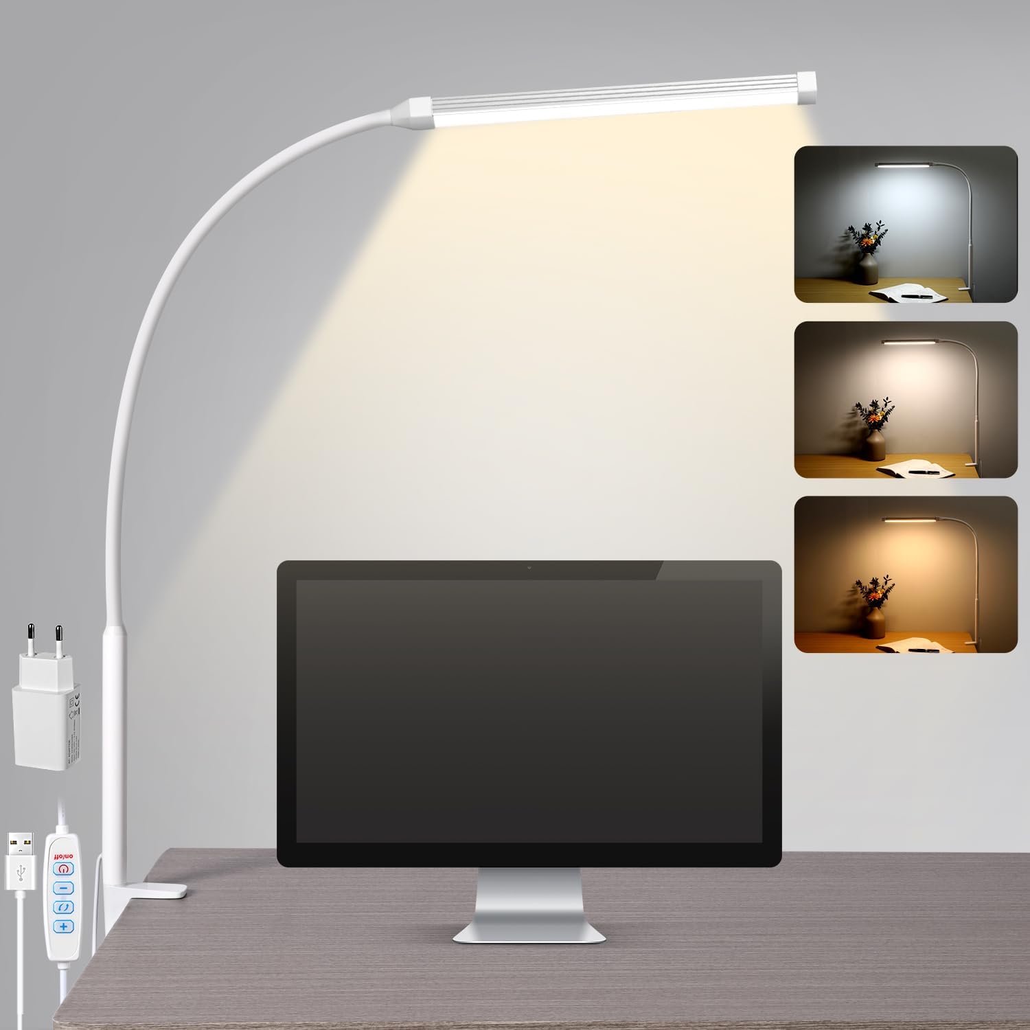 Thumbnail 6 de LIBORA LED-skrivbordslampa med klämma, 10 ljusnivåer och USB-C