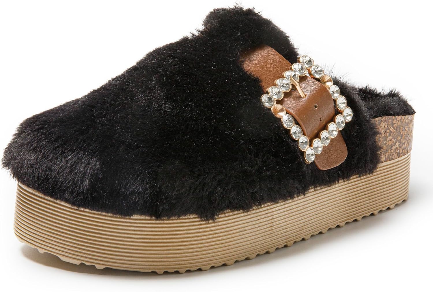 Detalle de JOMIX pantoffels voor dames met verstelbare gesp, pluche en strassdetails