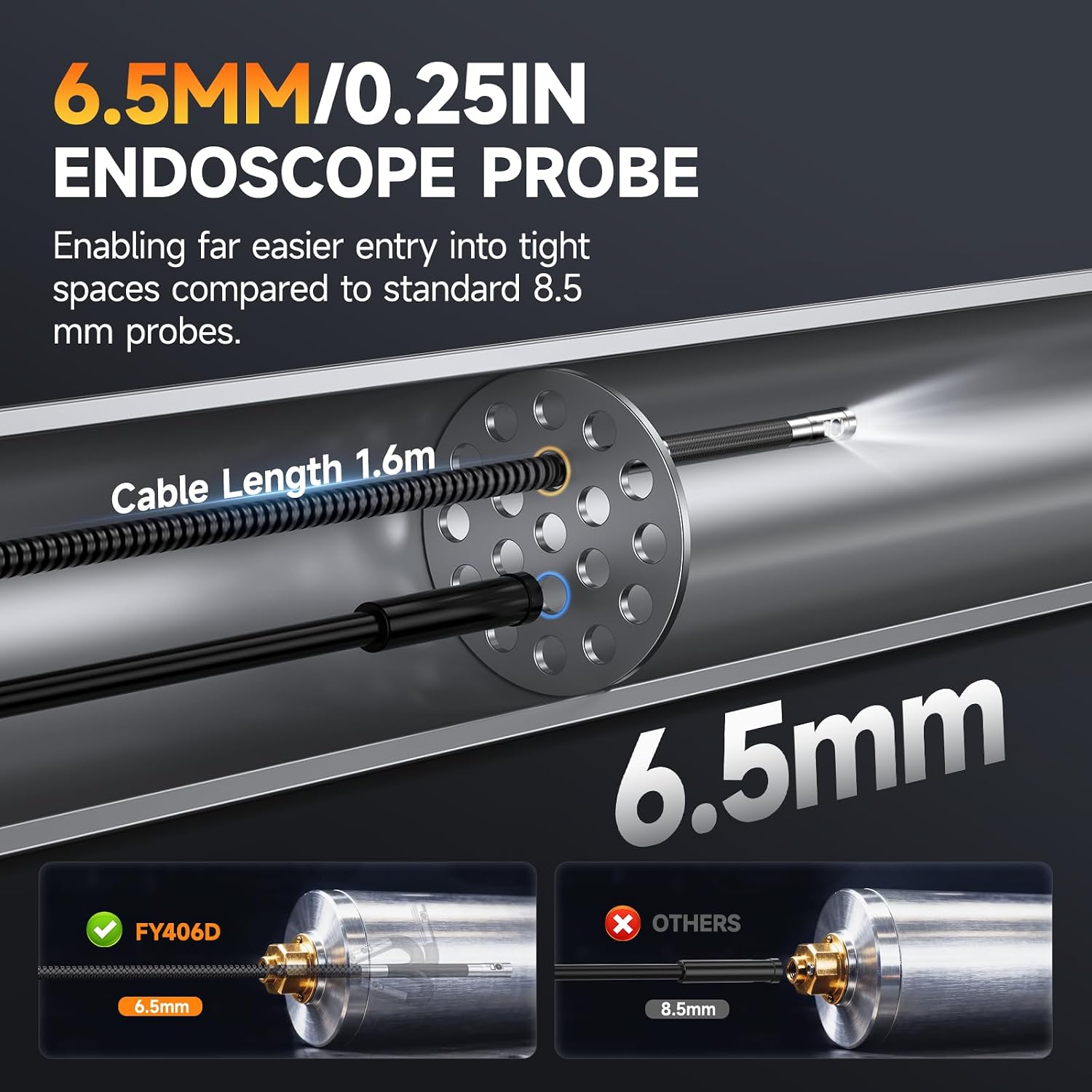 Thumbnail 2 de FOXWELL Y400US Dual-Lens Articulating Borescope, 0.25-Inch Probe, IPS Display