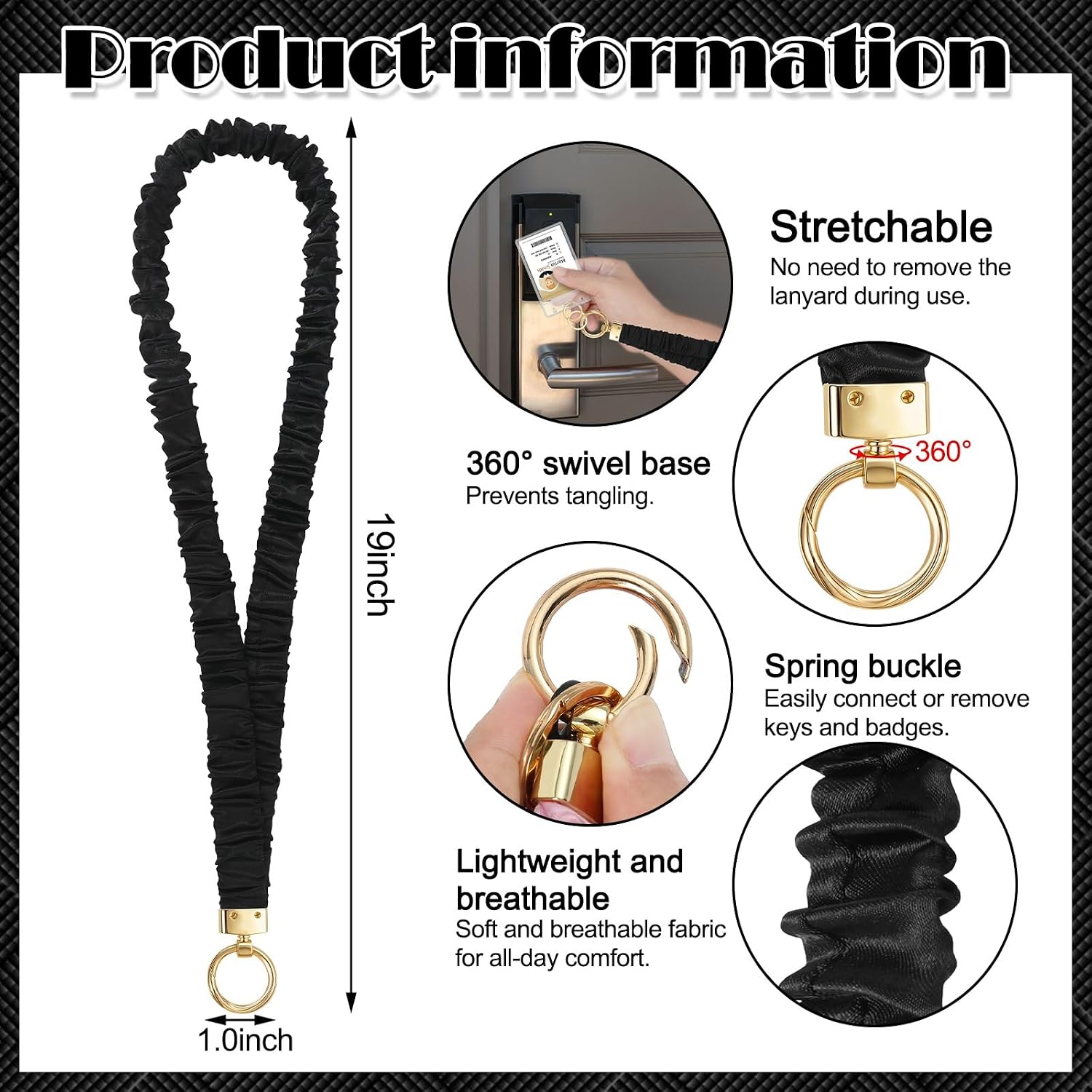 Thumbnail 1 de HONSIO Scrunchie Lanyard with ID Holder, Stretchy Retractable Badge Lanyard