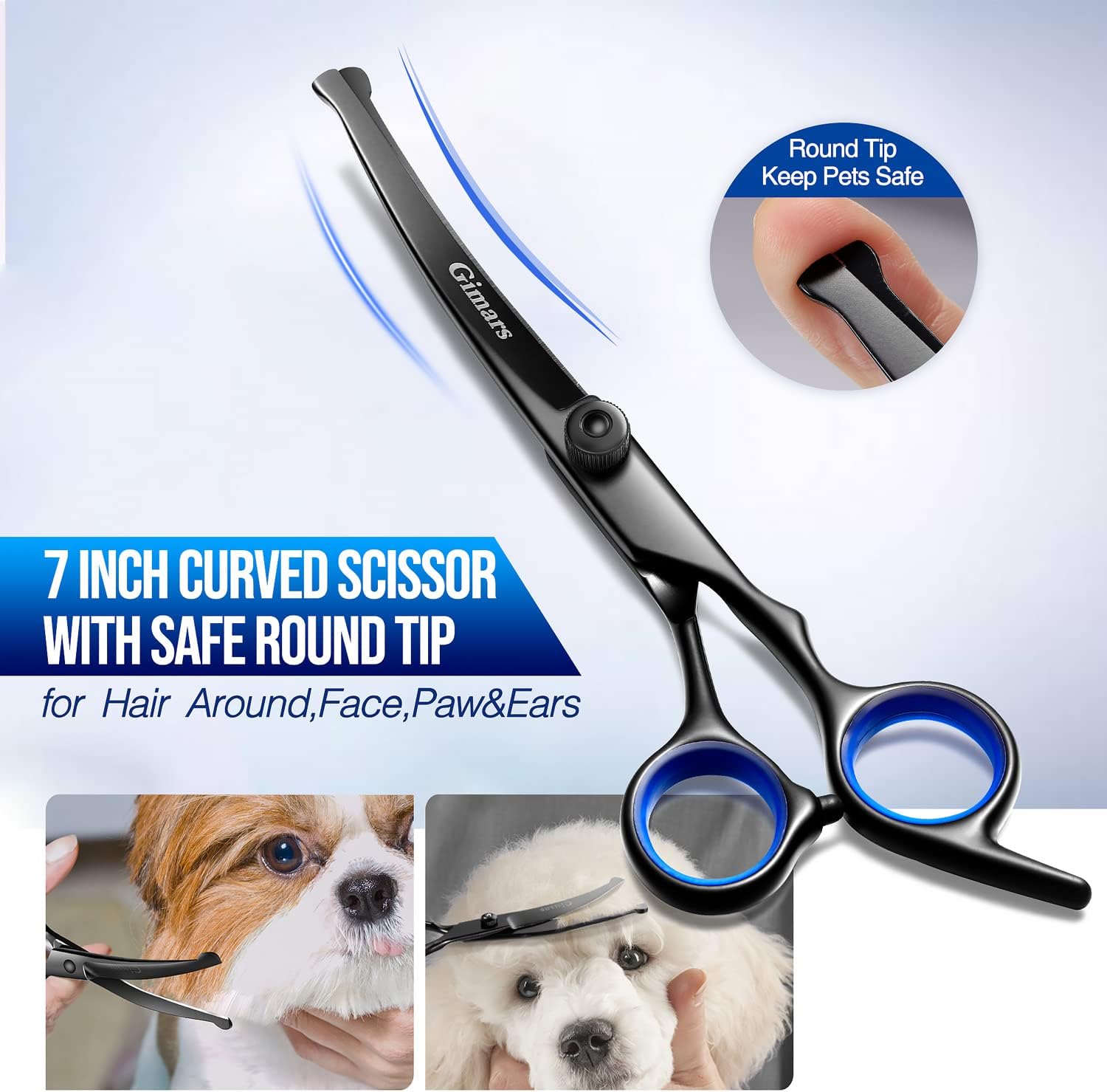 Detalle de Gimars 4C 5-in-1 Dog Grooming Scissors Kit with Safety Round Tips – 4CR Stainless, Titanium Coated (Black)