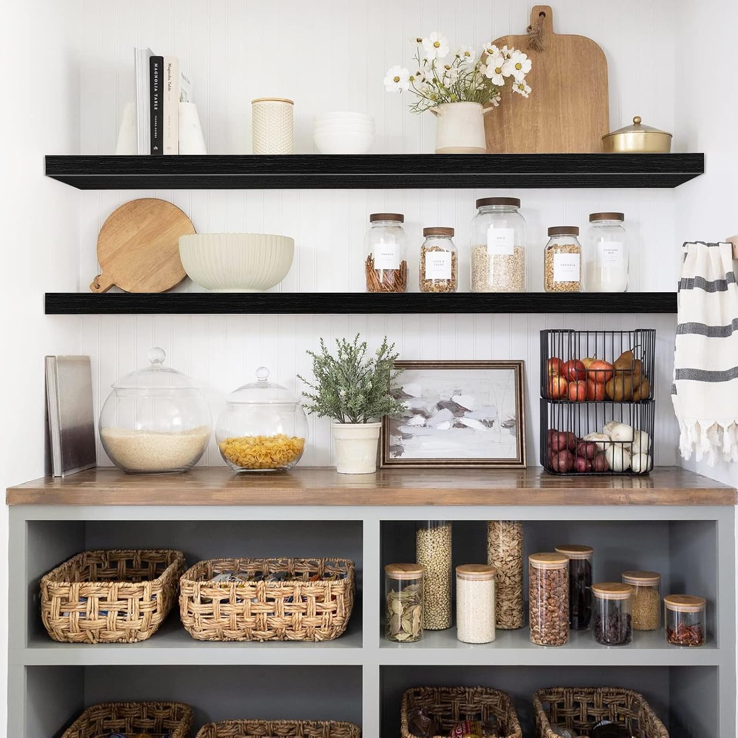 Detalle 2 de QEEIG mounted-bathroom-shelves Floating Shelves, Black, 47.2-Inch Set of 2