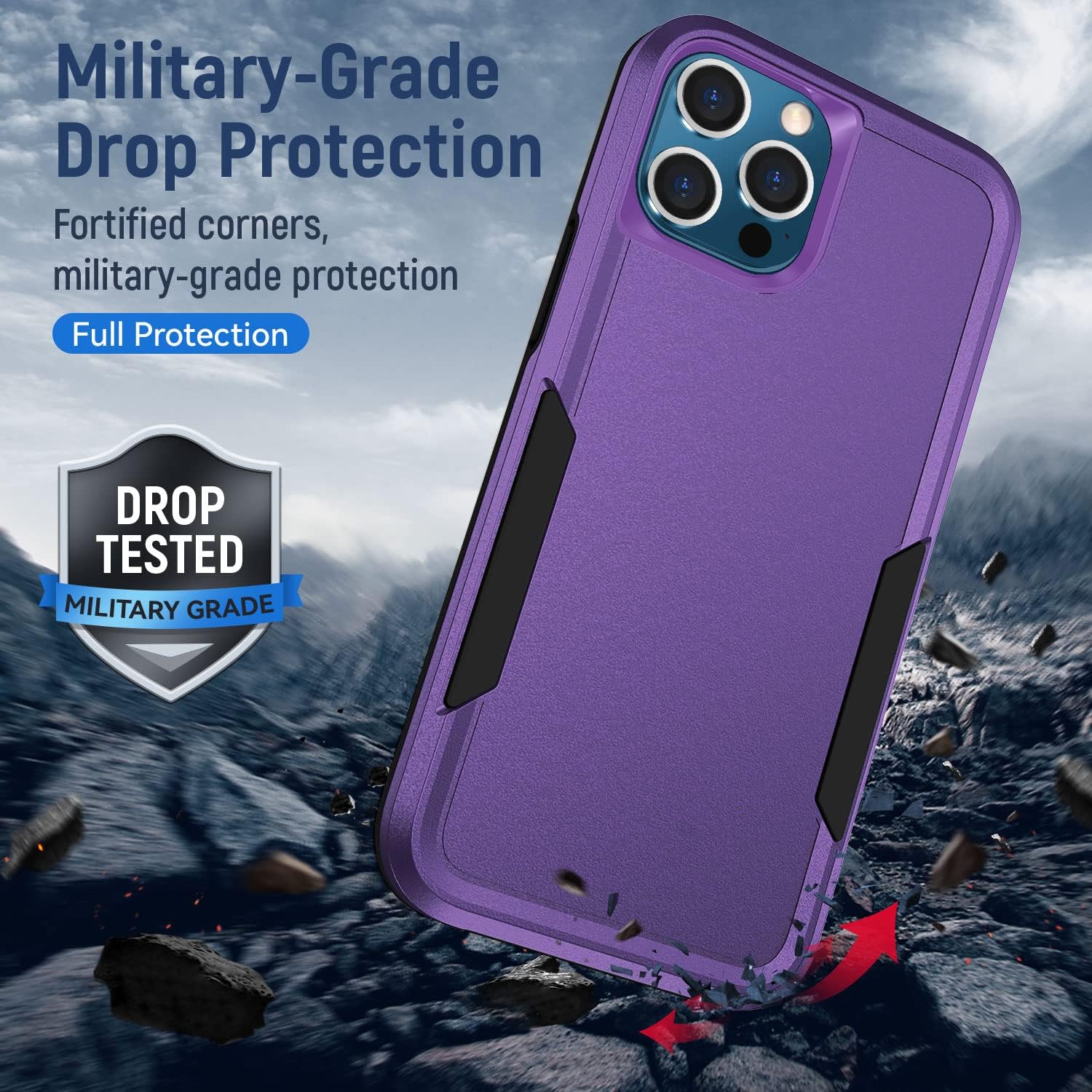 Detalle de Warsia iPhone 12/12 Pro Case with HD Screen Protector – Purple, Military Grade