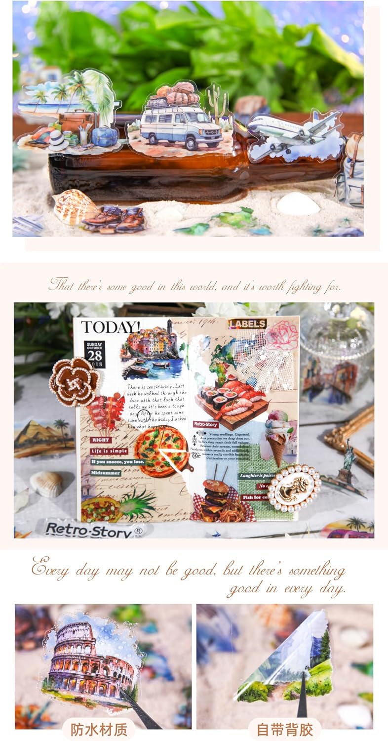 Thumbnail 6 de Alideco 180pcs Scrapbook Stickers – Vintage Scenic Collection (PET, 180pcs)