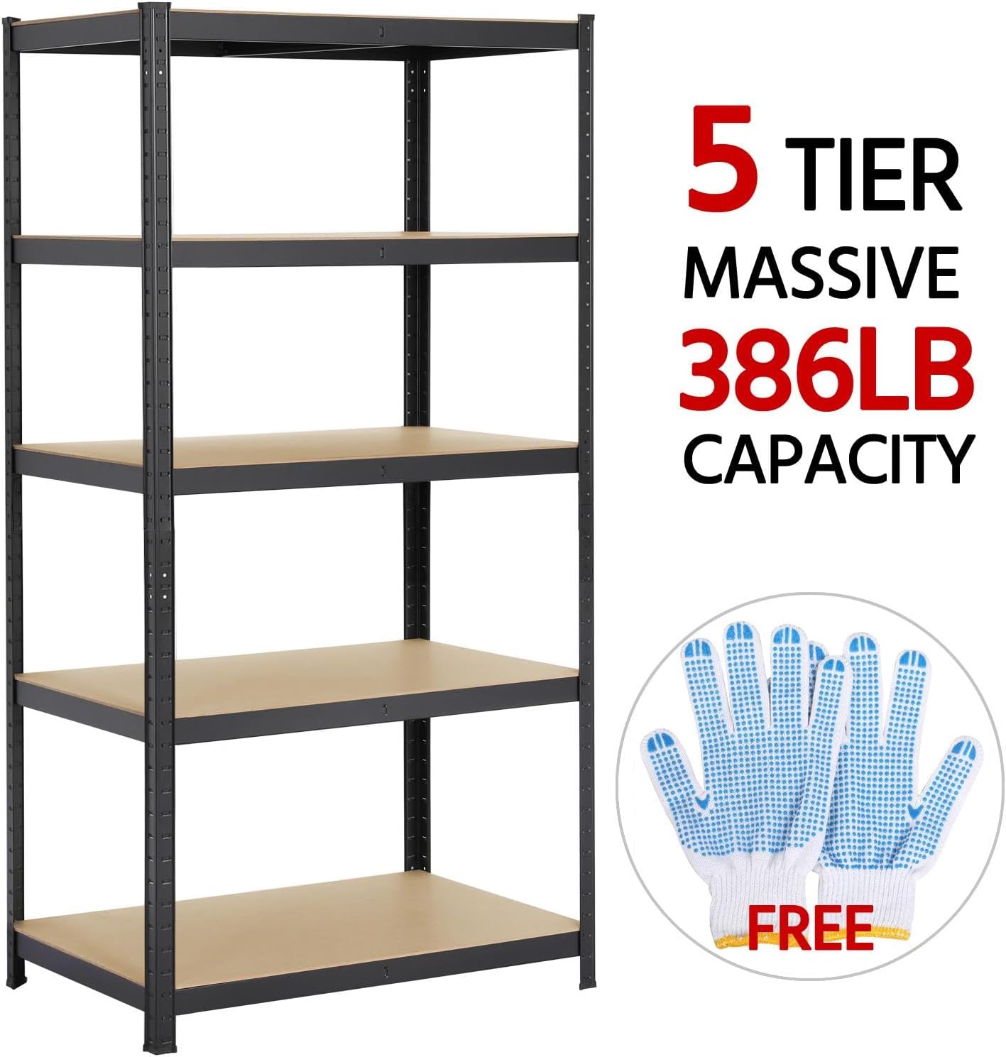 Detalle de Yaheetech 5-Tier Heavy Duty Metal Garage Storage Shelves (90x60x180 cm) – Adjustable Rack Shelf Unit, Black