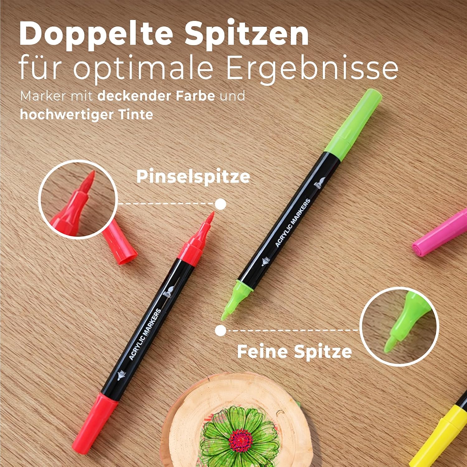 Detalle 2 de DIYIDEA Acrylstifte 24 Farben mit Doppelspitze – wasserbasiert, schnell trocknend für Steine, Holz, Glas, Keramik & mehr