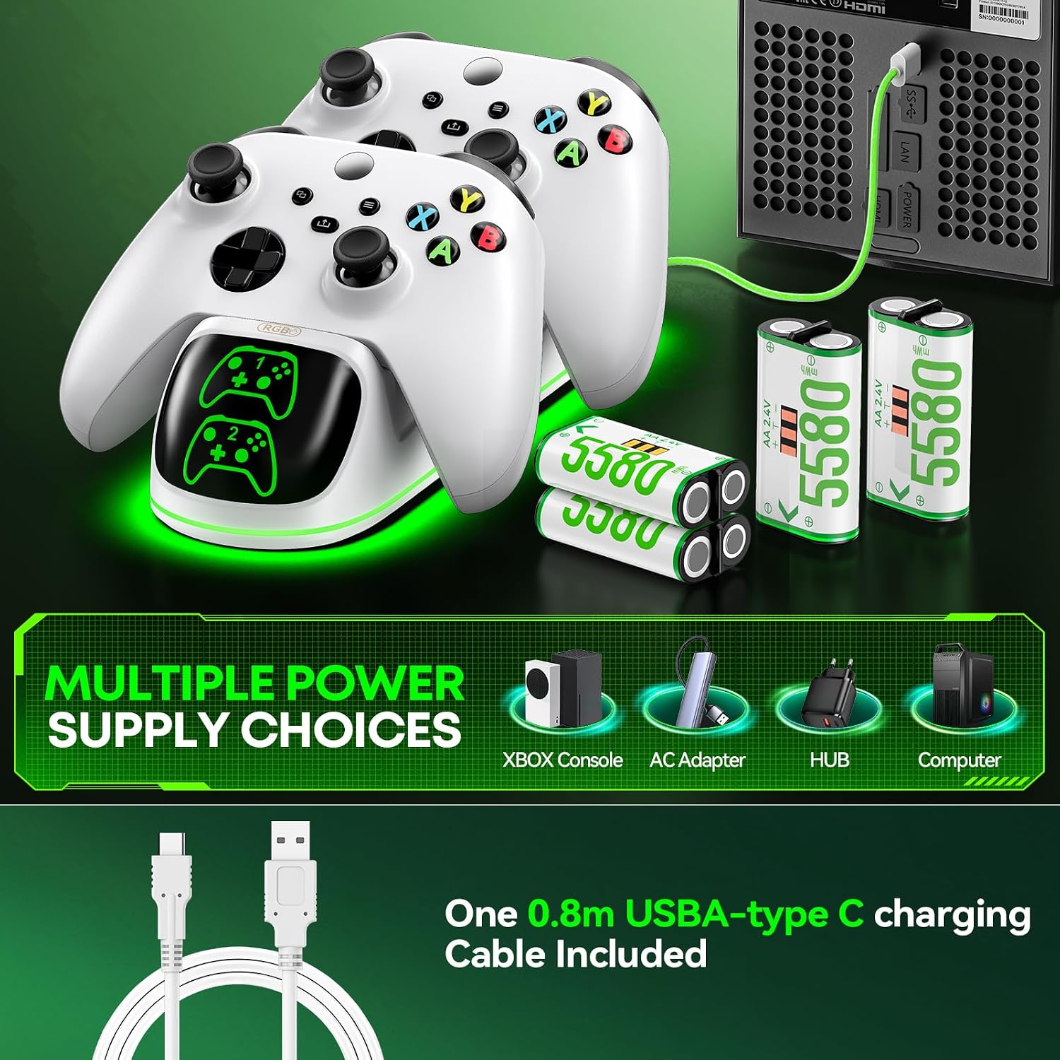 Detalle de OIVO Controller Charging Dock with 4 x 5580mWh Rechargeable Battery Packs for Xbox Series X/S and Xbox One
