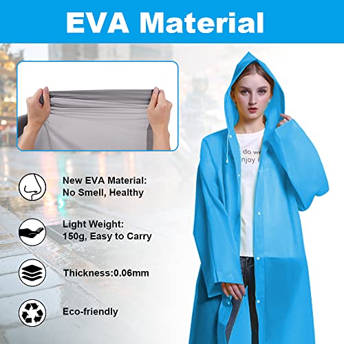 Detalle de Vicloon Chubasqueros Impermeable: Ponchos de lluvia EVA reutilizables, 2 piezas (Azul) para viajes y outdoor