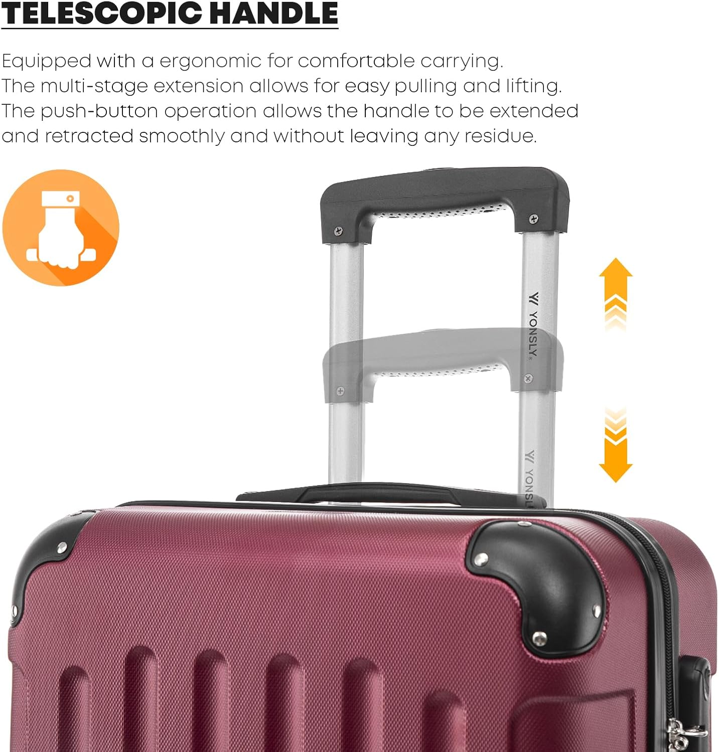 Detalle de YONSLY Koffer Suitcase XL Weinrot – Trolley Reisekoffer mit 4 Rollen 360°