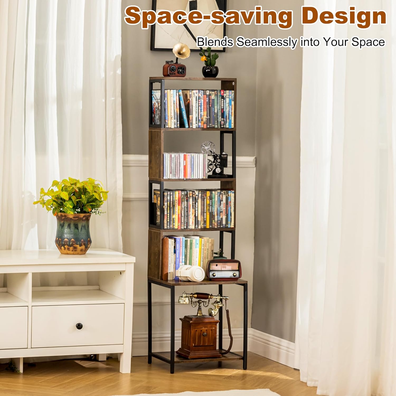 Thumbnail 5 de Aquzee Wooden DVD Shelf Media Storage Rack with Adjustable Dividers