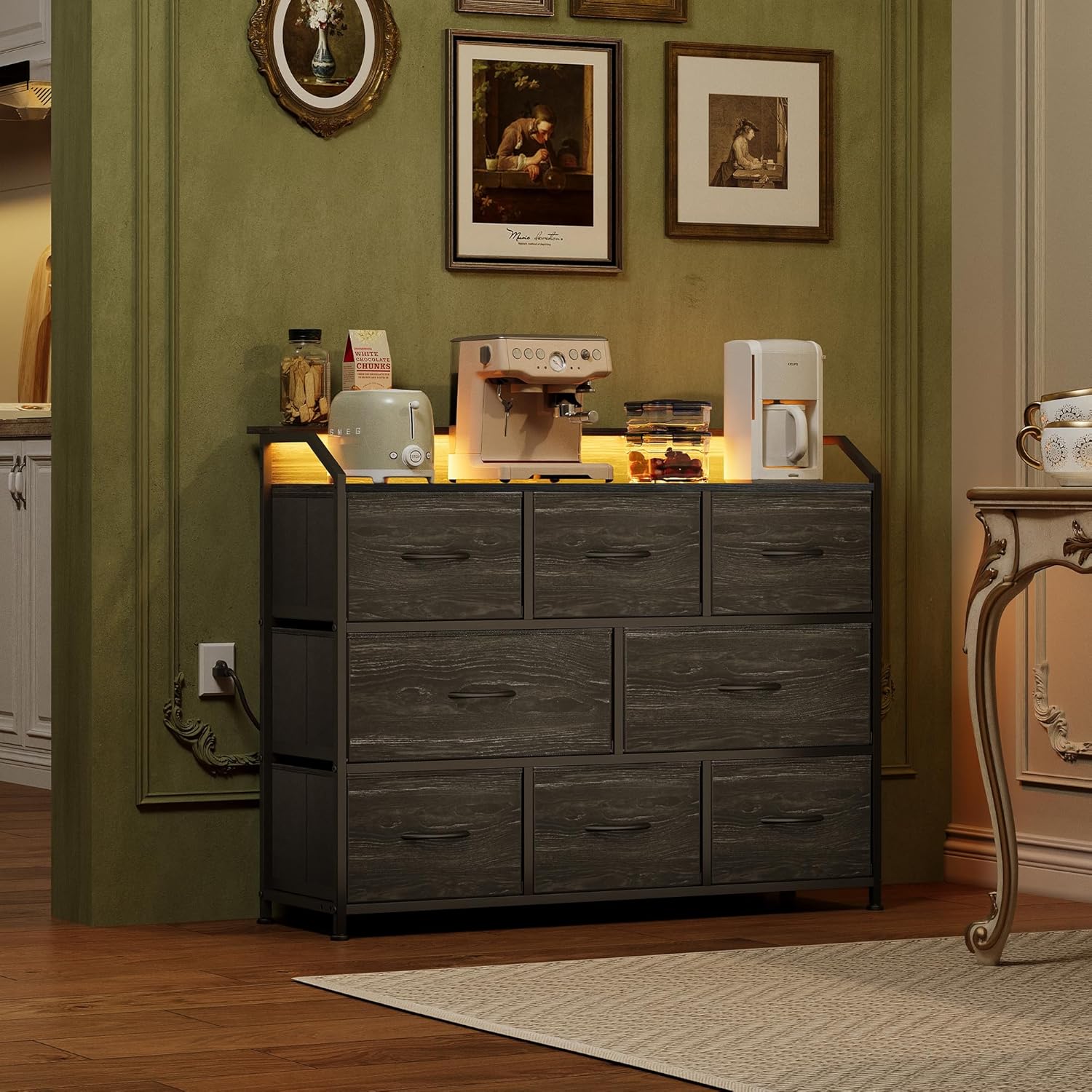 Thumbnail 1 de WLIVE Led Dresser with 8 Fabric Drawers and LED Lights — TV Stand & Storage for Bedroom