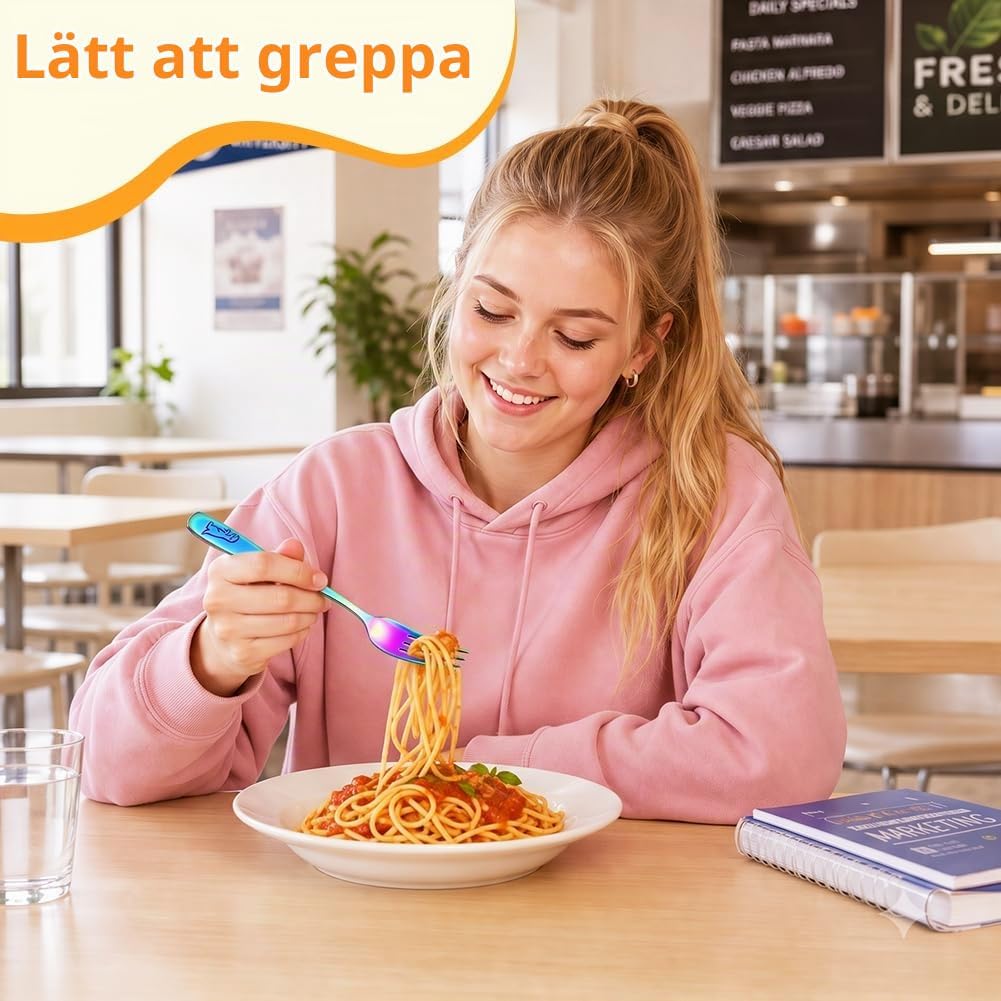 Detalle de AUAUY bestickset i rostfritt stål med dinosauriegravyr, 6 delar