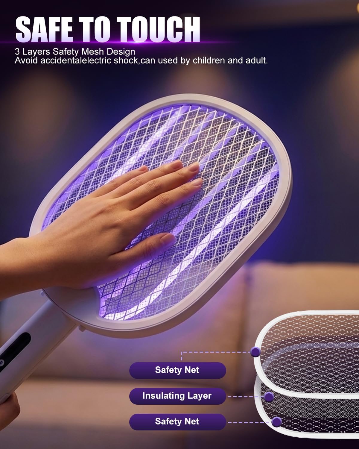 Detalle de Molxss Fly Zapper: Foldable Electric Mosquito Swatter with 4000V Power