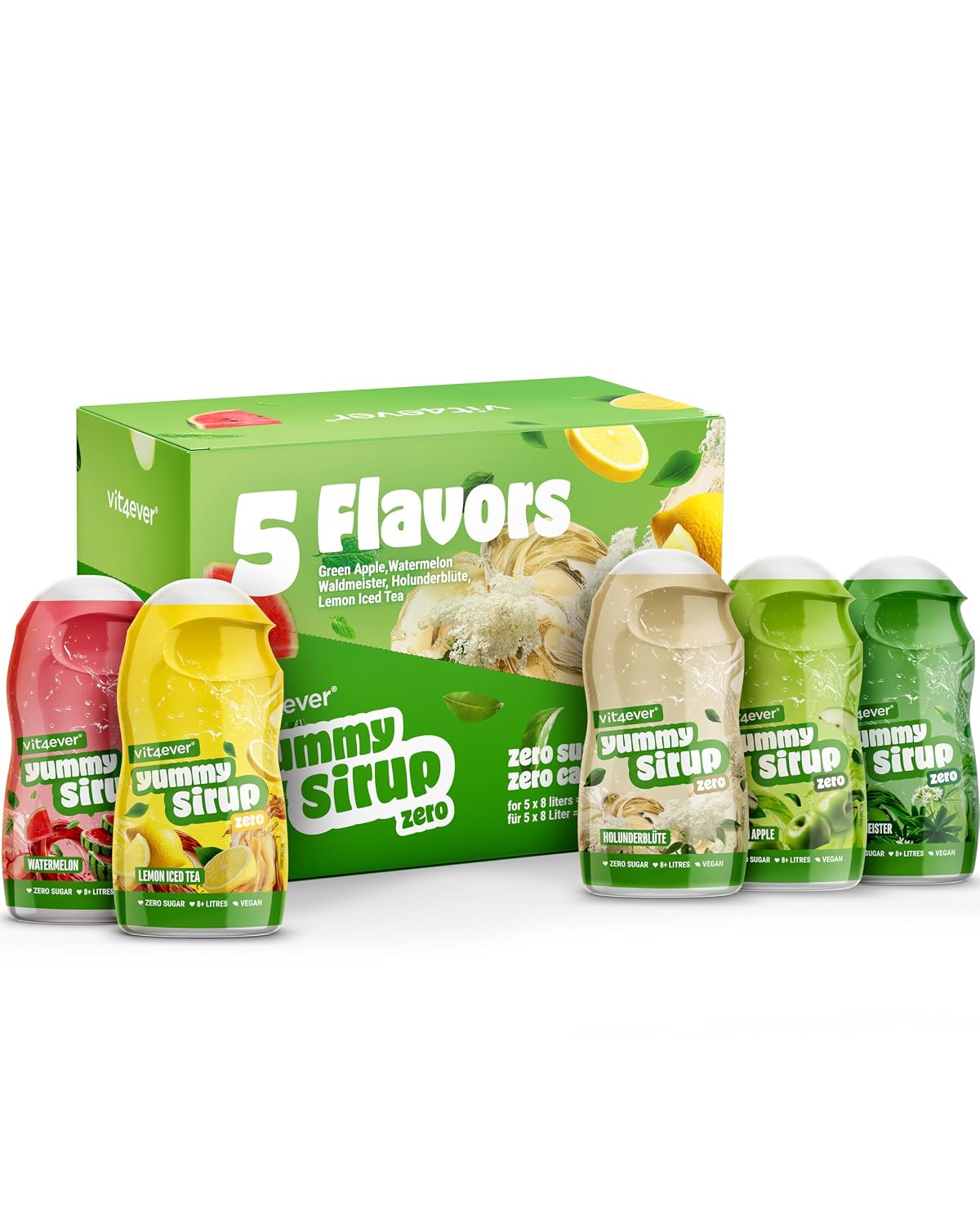 Detalle de vit4ever Yummy Sirup Zero Mixed Box 2, 5 x 65 ml – Zuckerfrei, kalorienarm und hochkonzentriert