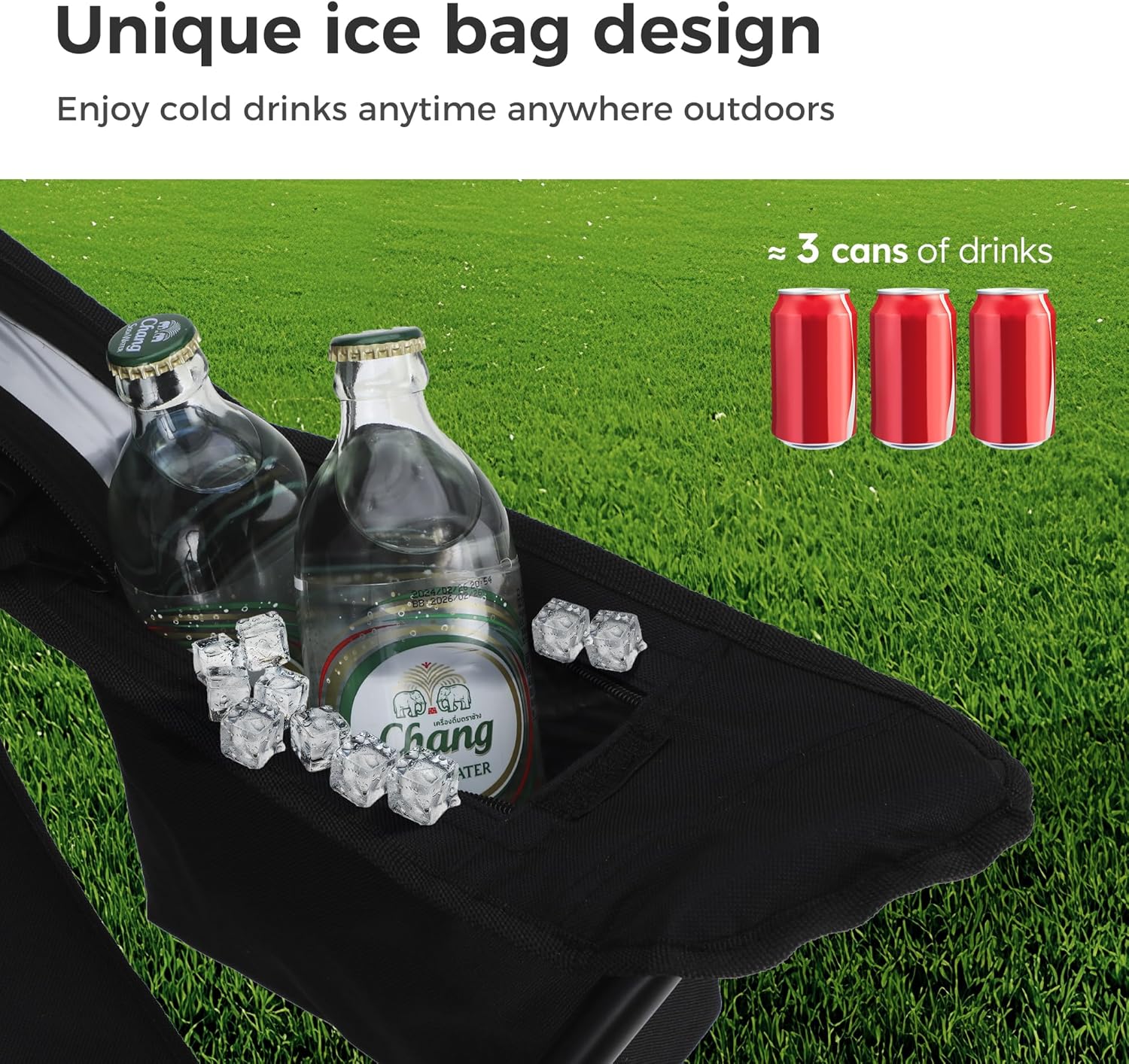 Thumbnail 4 de LET'S CAMP 2 Pack Folding Camping Chairs with 3-Can Cooler Bag (Black)