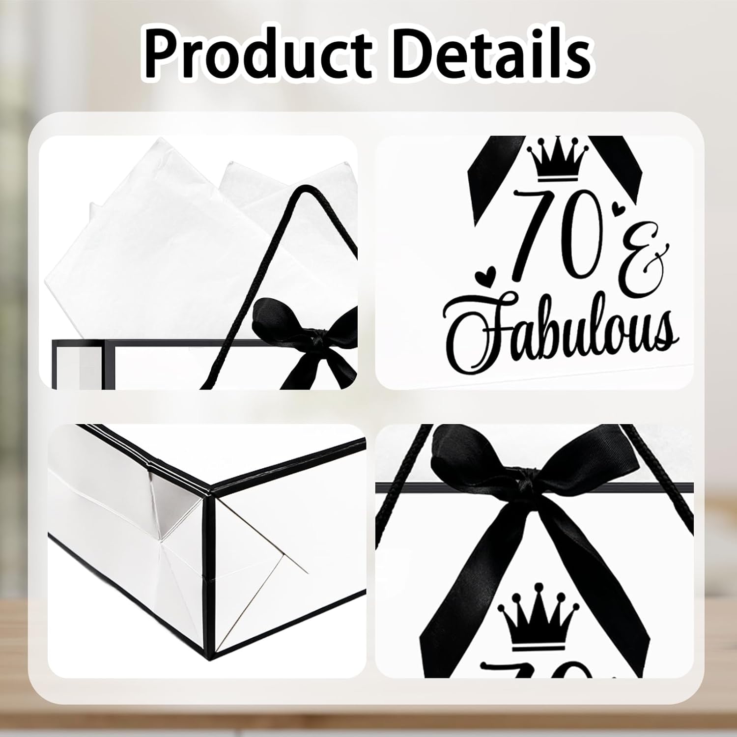 Thumbnail 2 de 70th Birthday Gift Bag Set with Wrapping Paper and Card (White) – 70th Birthday Party Favour Presentation