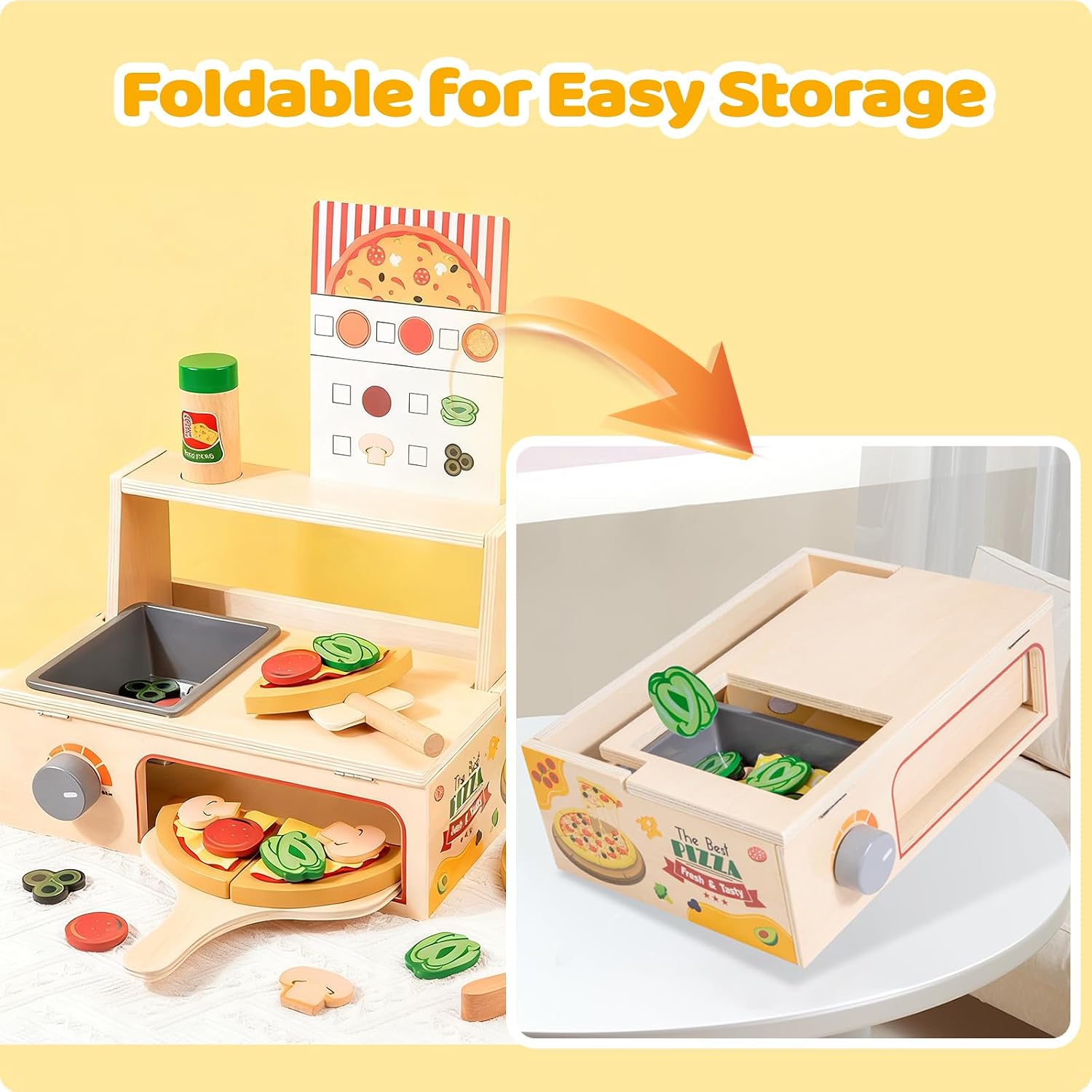 Thumbnail 5 de Smartwo Wooden Pizza Oven Toy for Kids – 50-Piece Pretend Play Set