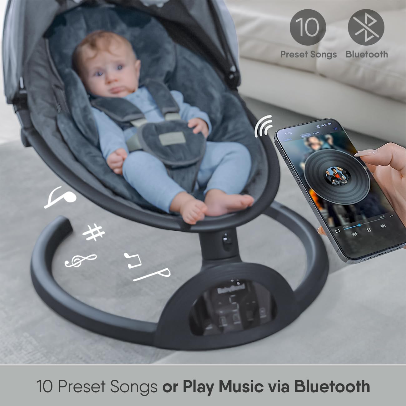 Thumbnail 5 de BabyBond Infant Swing with Bluetooth, 3 Seat Positions and 5-Point Harness