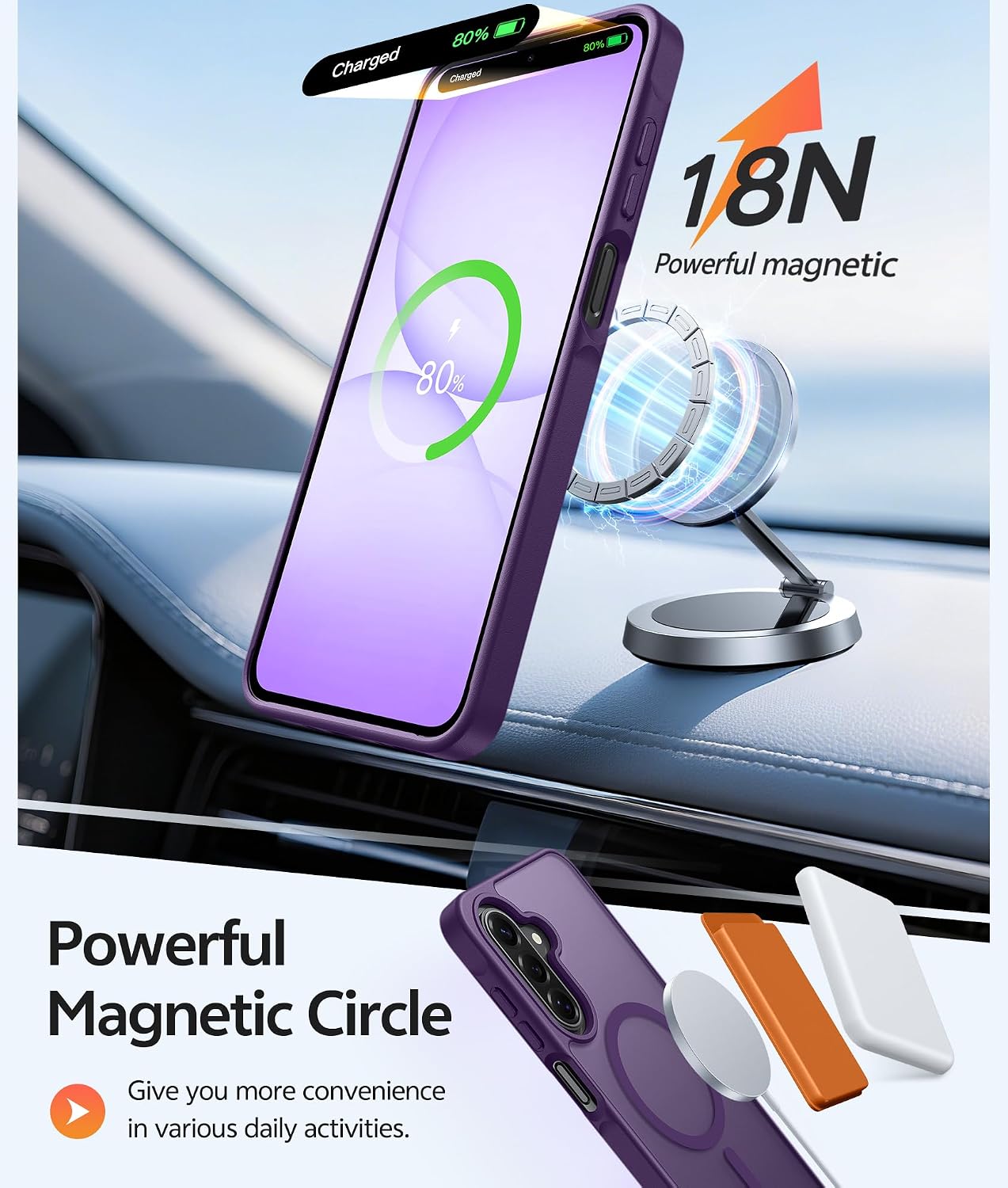 Detalle de FNTASE Galaxy A17/A16 5G Case with Screen Protector and MagSafe Compatibility (Purple)