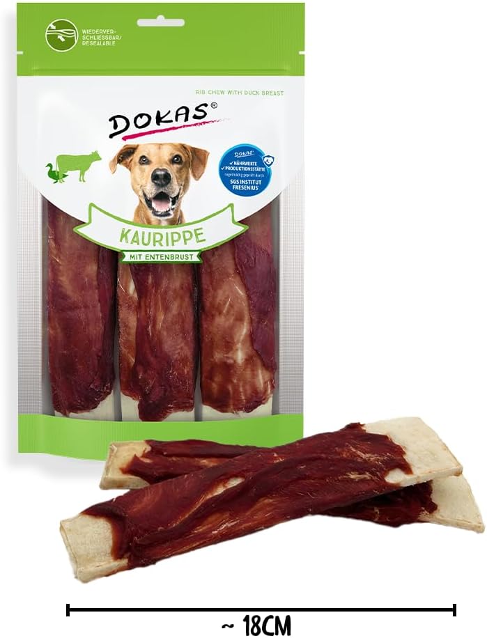 Thumbnail 2 de DOKAS getreidefreier Premium Kausnack für Hunde: Kaurippe mit Entenbrust & Rinderhaut, 210 g (10er Pack)