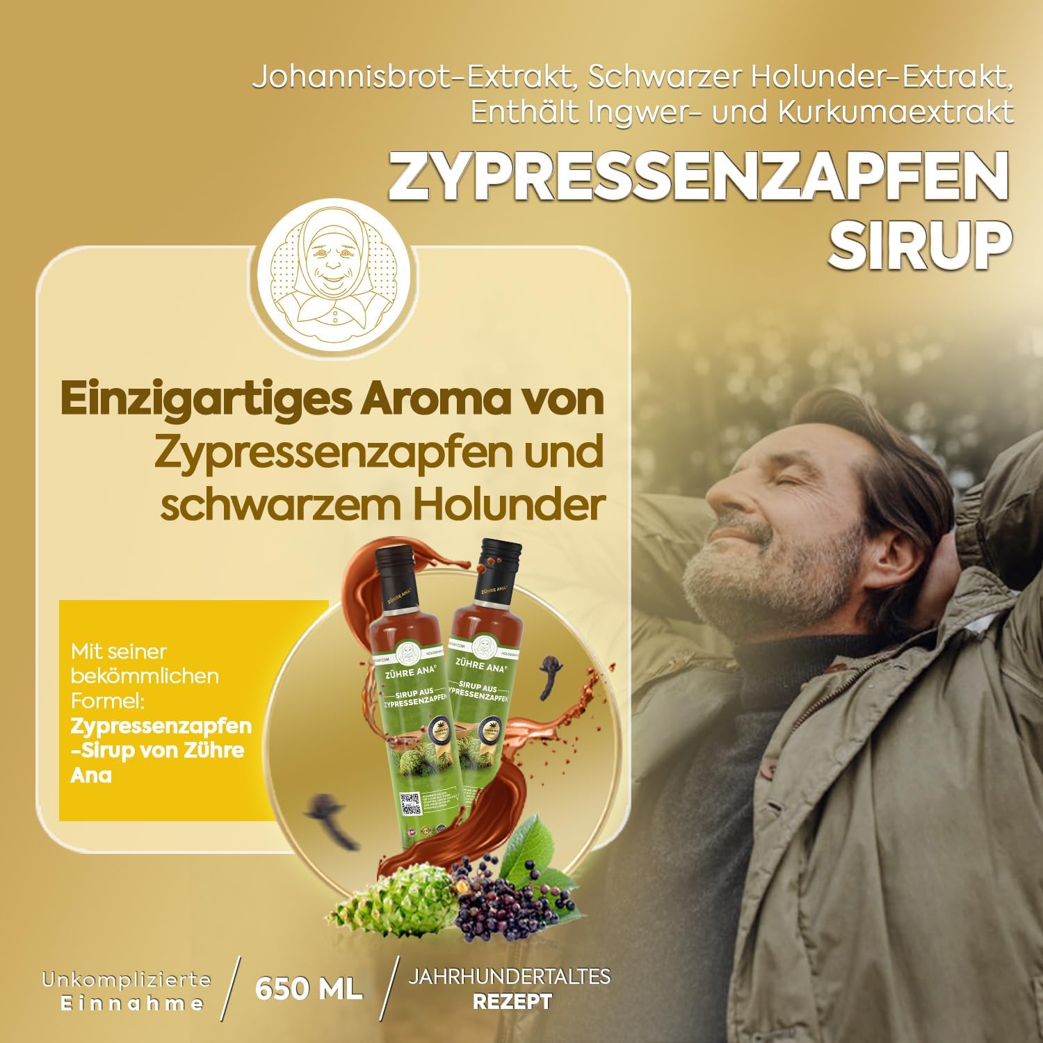 Detalle 2 de Zühre Ana Zypressenzapfen‑Sirup 250 ml 🍶