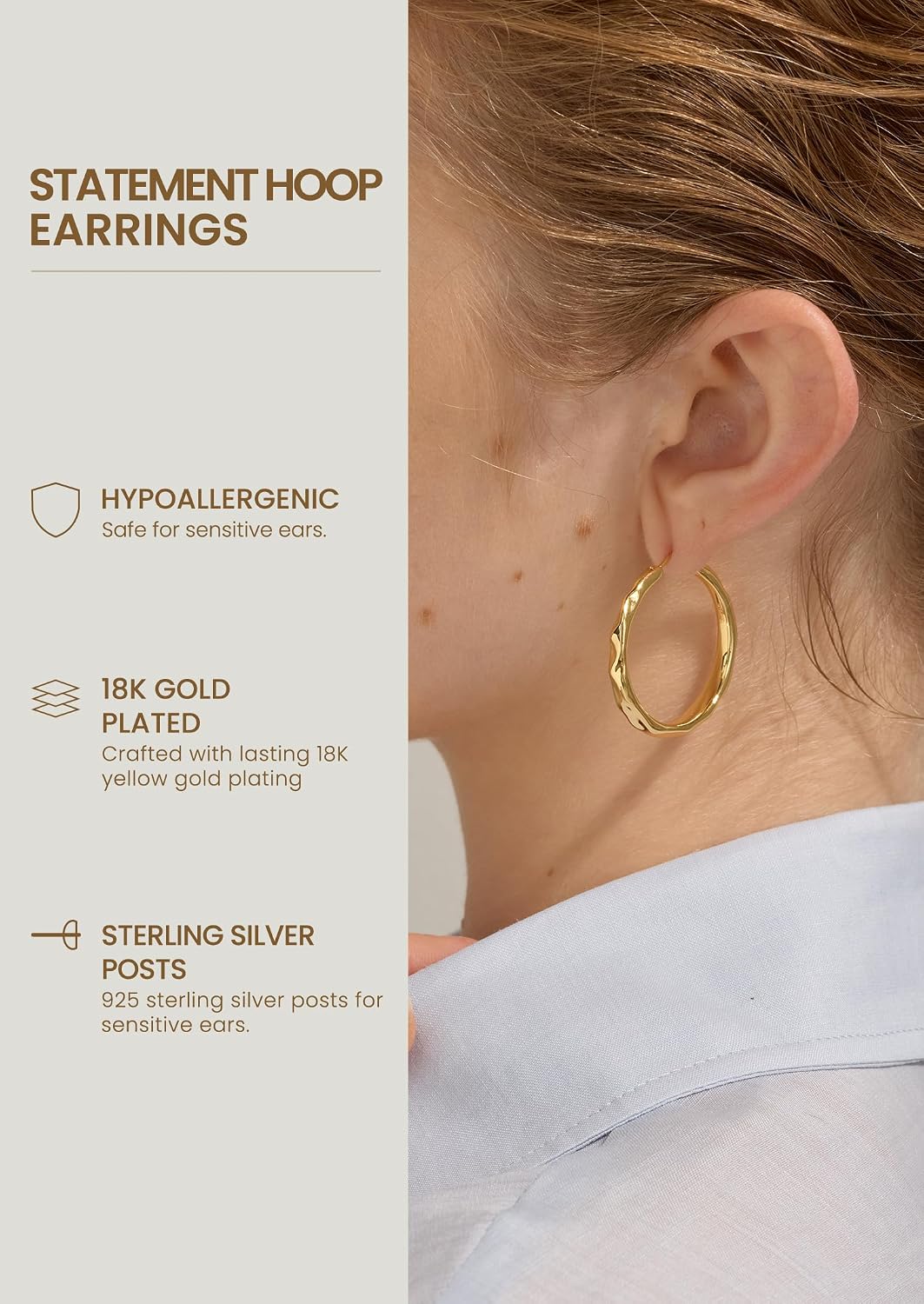 Detalle de ARSIS Hoop Earrings, 18K Gold-Plated
