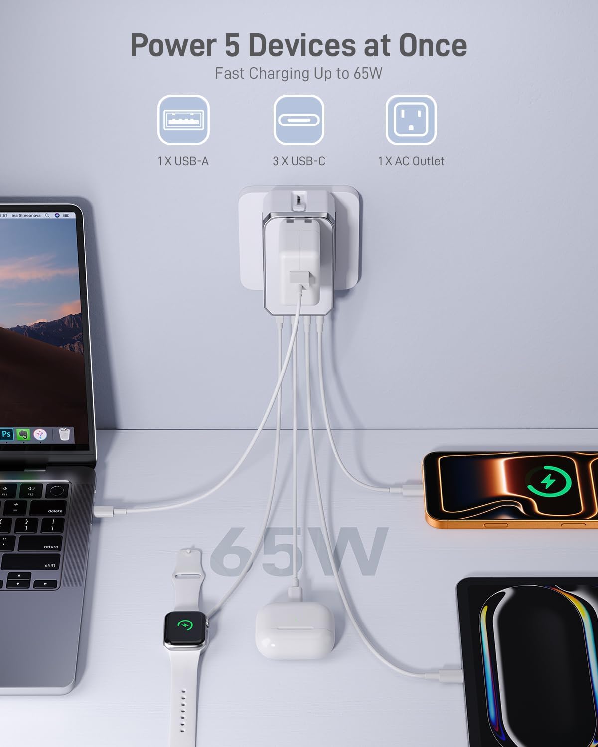 Detalle de EPICKA Air UTA513N065 65W Universal Travel Adapter with USB-C PD