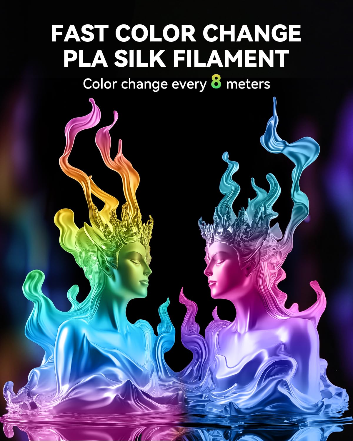 Thumbnail 5 de SUNLU Silk Rainbow PLA+ Filament Bundle (8 x 250g) – 2kg Total, Multicolor with Fast 8m Colour Change