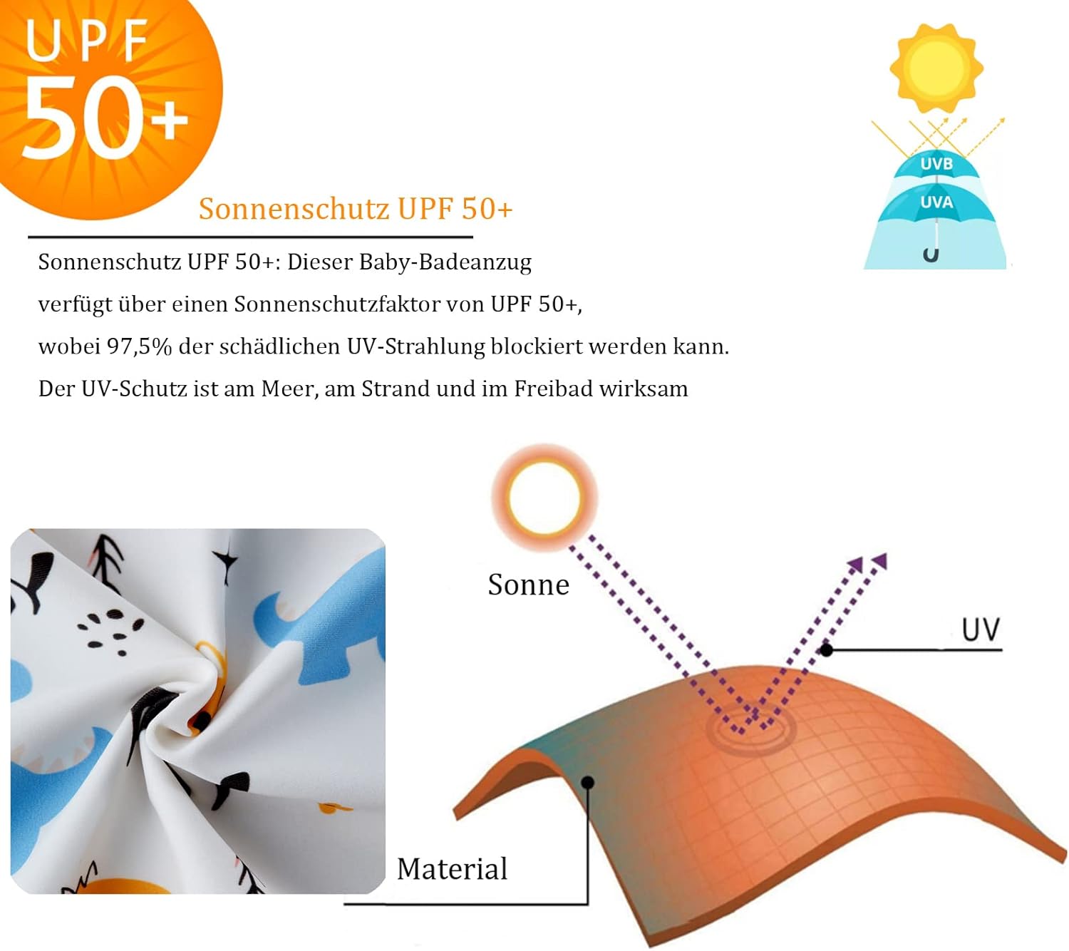 Detalle de UMELOK Baby Badeanzug mit Sonnenhut – UV-Schutz (UPF 50+) für Baby Jungen