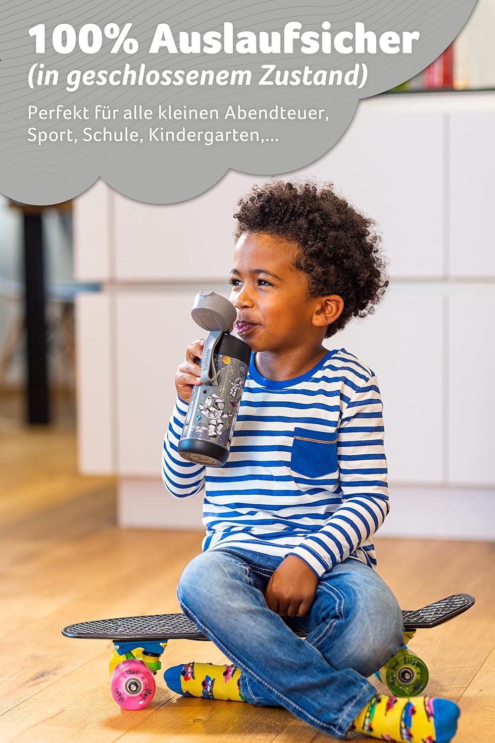 Thumbnail 4 de Jarlson® Kinder-Trinkflasche Charli mit Strohhalm (Edelstahl, 350 ml, Astronaut) – auslaufsicher, thermoisoliert