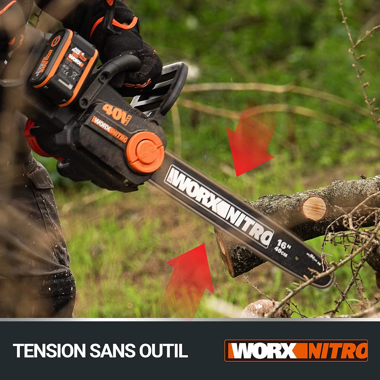 Thumbnail 4 de WORX Tronçonneuse Brushless sans fil 40V WG385E.9 — guide 40 cm, autonomie et sécurité adaptés