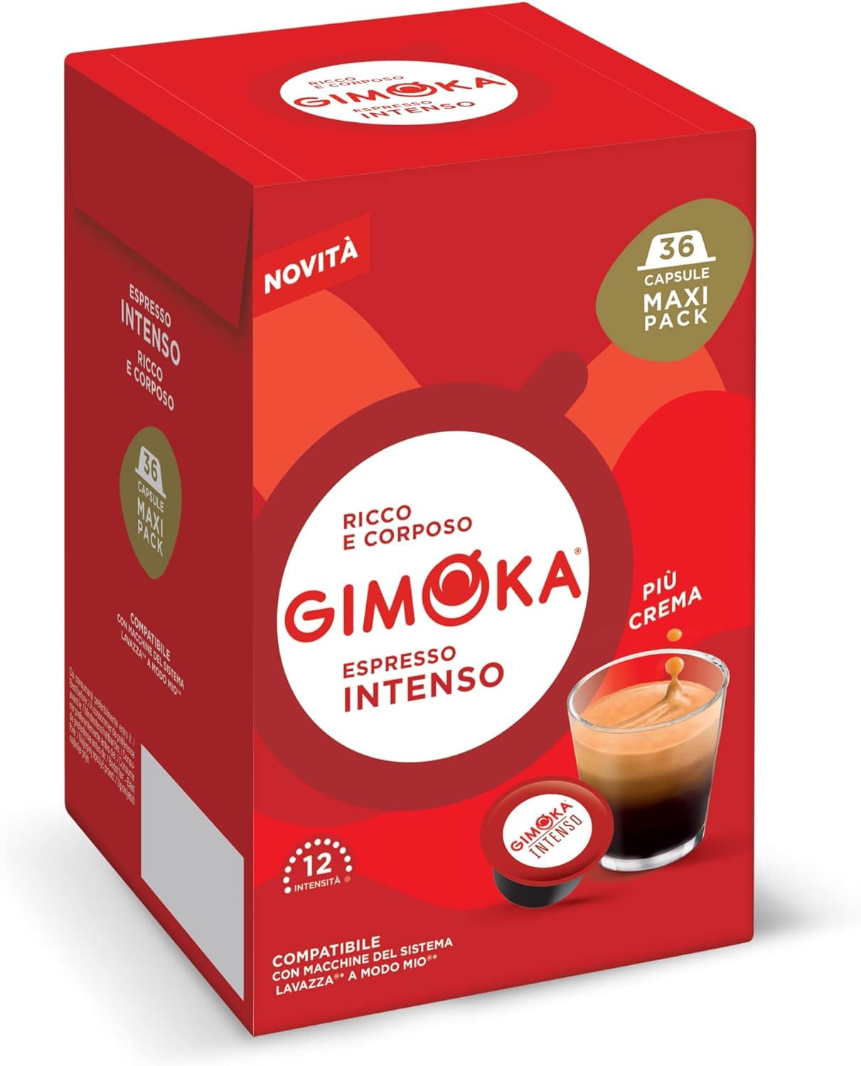 Detalle de Gimoka Espresso Intenso Kaffeekapseln – kompatibel mit Lavazza A Modo Mio, 144 Stück (4 × 36)