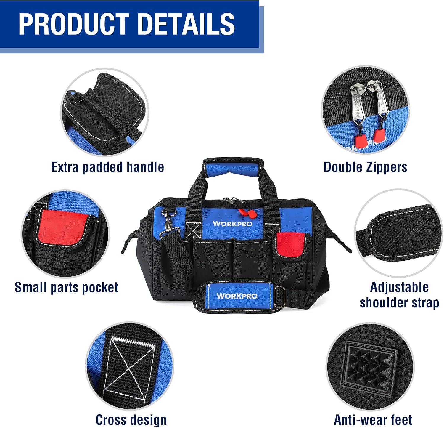 Detalle de WORKPRO 14-inch Small Tool Bag organiser with strap