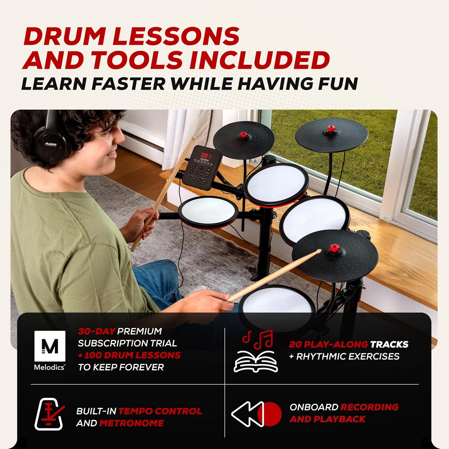 Detalle 2 de Alesis Turbo Max Electronic Drum Set with 8-Inch Mesh Pads, Bluetooth, Foldable Rack