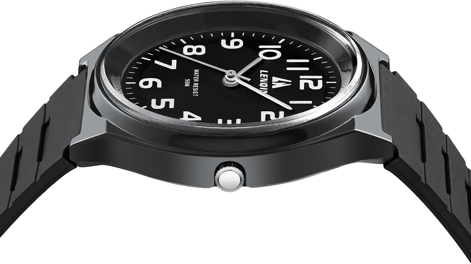 Detalle de LN LENQIN men’s analog quartz watch with silicone strap – 30M waterproof fashion casual