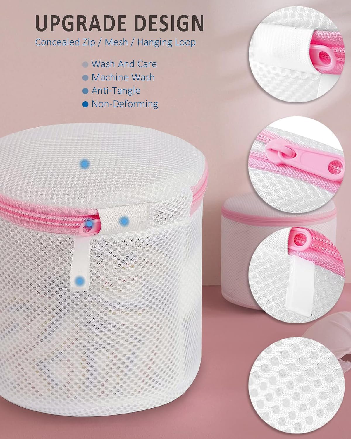 Detalle de Dmjia 3-Piece Bra Washing Machine Bag Set, Polyester Mesh and Protective Zip