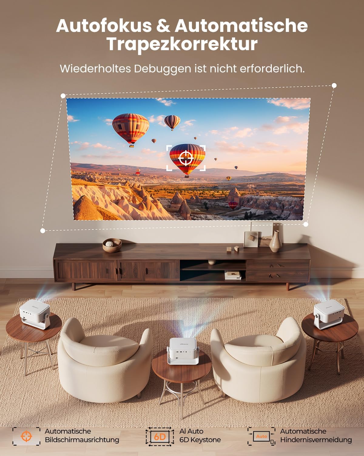 Detalle de iSinbox 4K Smart Beamer – Netflix ready, 20W Dolby Audio, Autofokus & 6D Trapezkorrektur