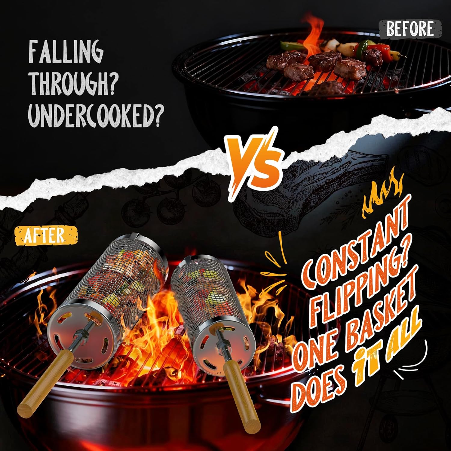 Thumbnail 2 de Rolling Grill Basket 2-Pack for Grilling