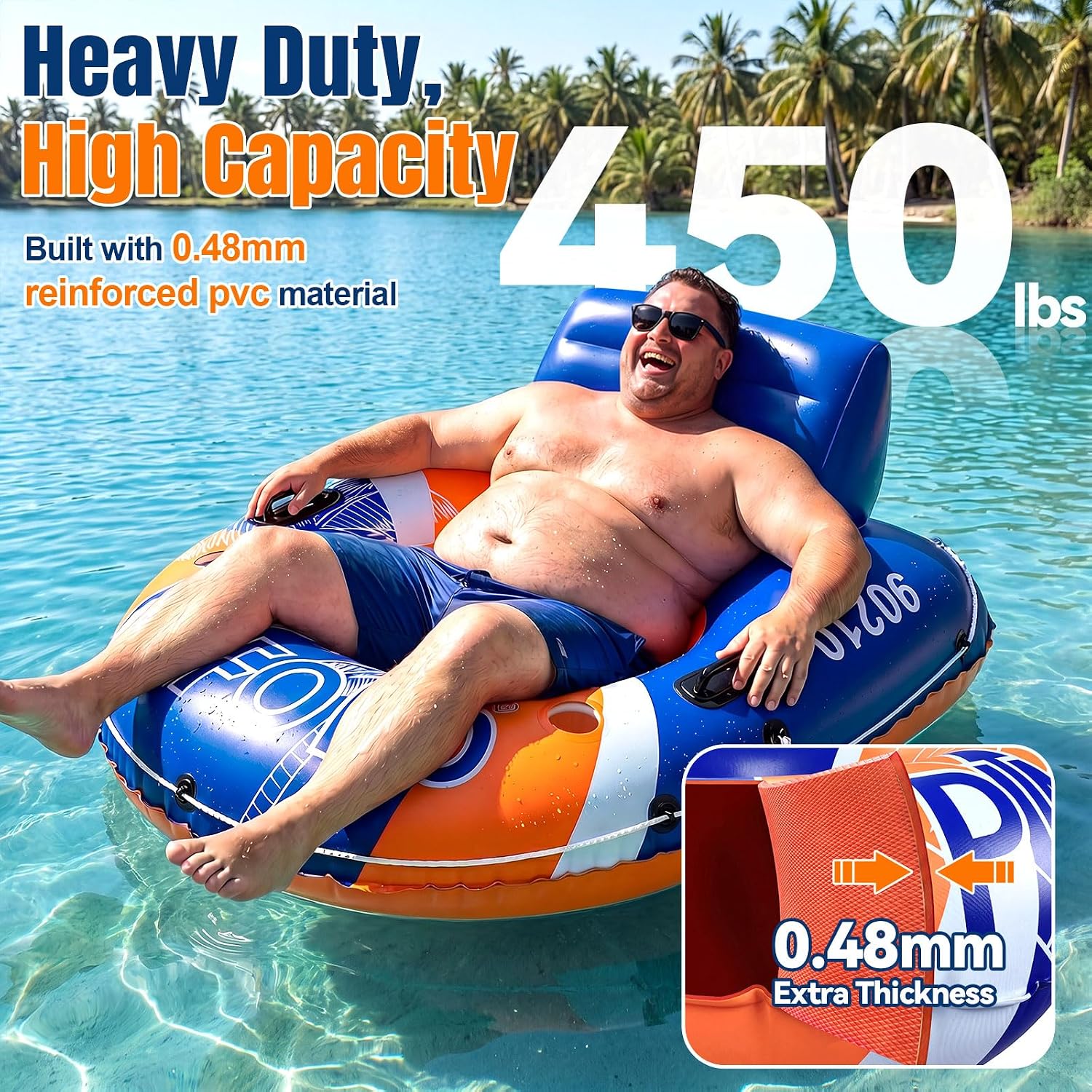 Detalle 2 de PAFOLO River Floats for Adults — 53” Heavy-Duty River Tube with Cup Holders, Mesh Seat & Safety Features