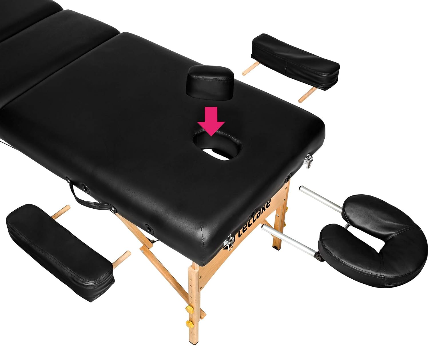 Detalle de tectake massagetafel met 10 cm vulling, verstelbare rugleuning en draagtas