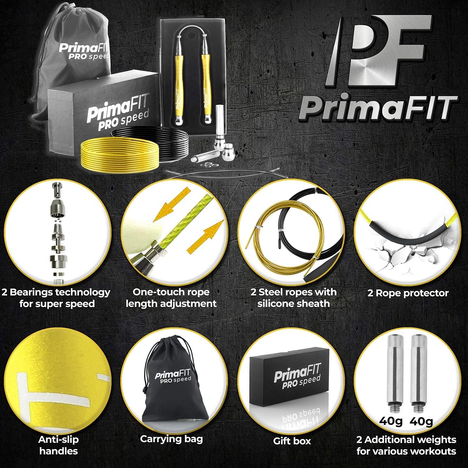 Thumbnail 1 de PrimaFit PrimaFIT Springseil Erwachsene Fitness Pro Speed Jump Rope, 3 m – verstellbar mit Gewichten, 2 Kugellagern & Anti-Rutsch-Griffen
