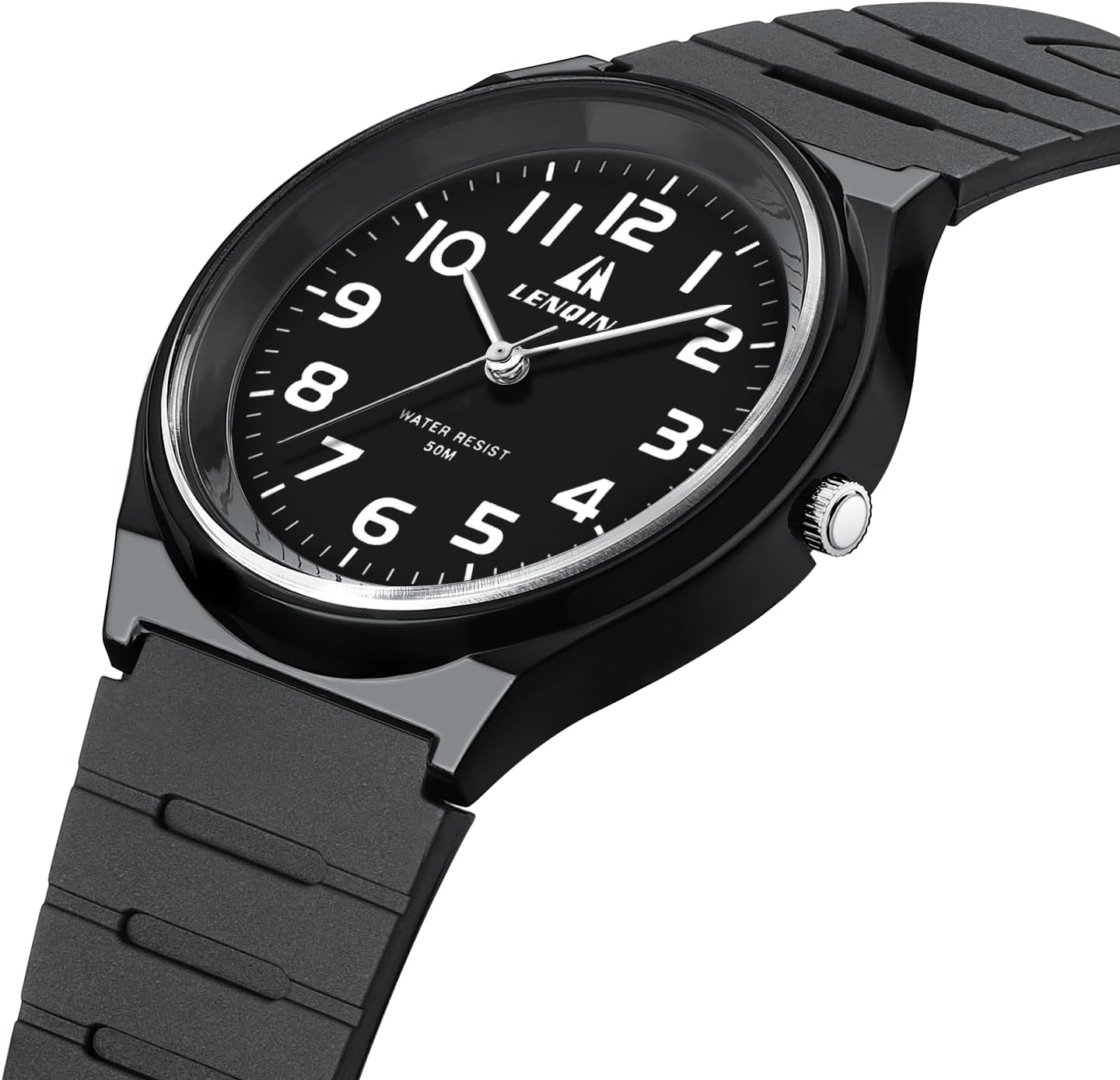Detalle de LN LENQIN men’s analog quartz watch with silicone strap – 30M waterproof fashion casual